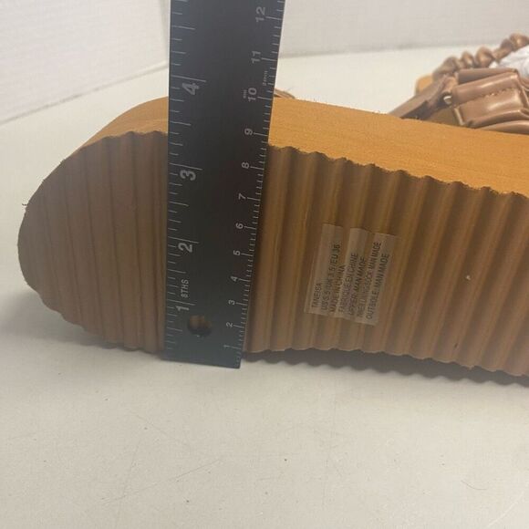 SHOEDAZZLE Taneisa Women’s Rusched Strap Wedge Sandal Size 5.5 Tan - Picture 6 of 9